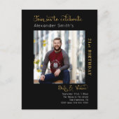 写真テンプレートブラック金ゴールド誕生日 インビテーションポストカード (正面)