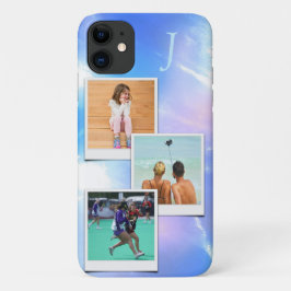 写真テンプレートブルーマーブルピンクフエモノグラム iPhone 11 ケース