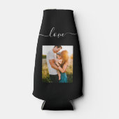 写真テンプレートラブ文字ブラックビール ボトルクーラー (正面)