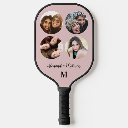 写真テンプレート名&イニシャル赤面ピンク ピックルボールラケット (正面)