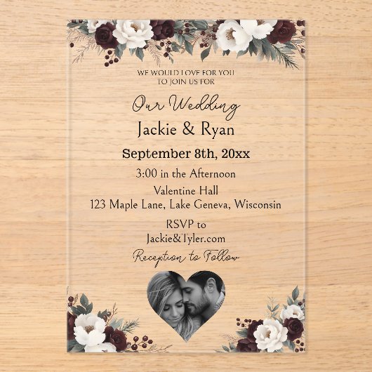 写真テンプレート植物半透明結婚の アクリル招待状 (正面)