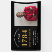 写真テンプレート誕生日パーティーブラック金ゴールド任意の年 横断幕 (縦)