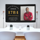 写真テンプレート誕生日パーティーブラック金ゴールド任意の年 横断幕