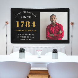 写真テンプレート誕生日パーティーブラック金ゴールド任意の年 横断幕