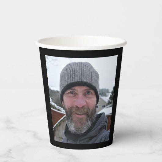 写真テンプレート誕生日パーティーブラック金ゴールド任意の年 紙コップ (裏面)