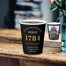 写真テンプレート誕生日パーティーブラック金ゴールド任意の年 紙コップ