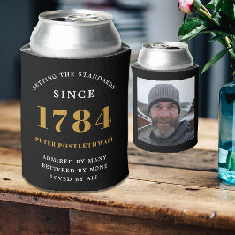 写真テンプレート誕生日パーティーブラック金ゴールド任意の年 缶クーラー