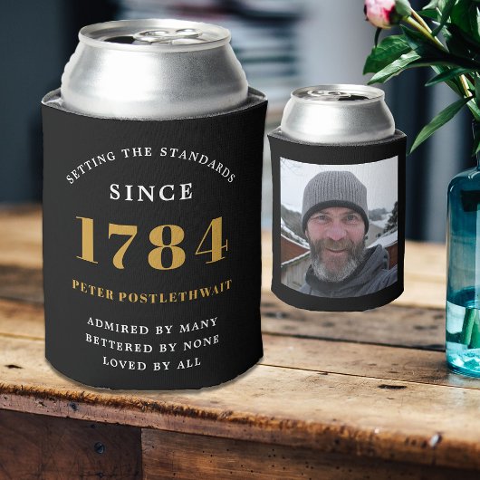 写真テンプレート誕生日パーティーブラック金ゴールド任意の年 缶クーラー