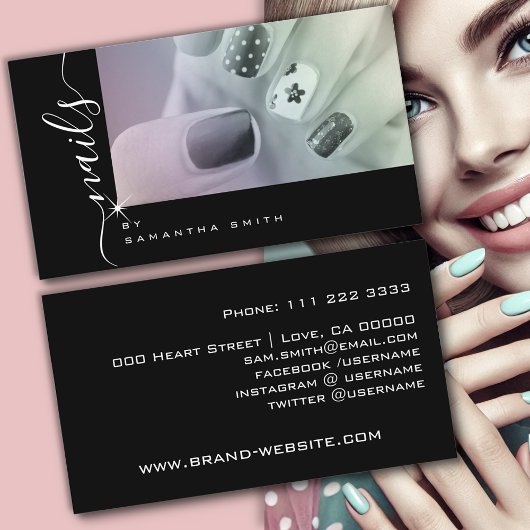 写真テンプレート黒エレガント書署名 名刺