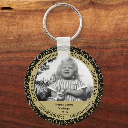 写真テンプレート: 100誕生日100代の金ゴールド キーホルダー (正面)