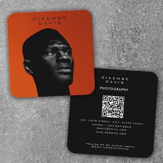 写真トレンディースタイリッシュフルフォトQRコード スクエア名刺