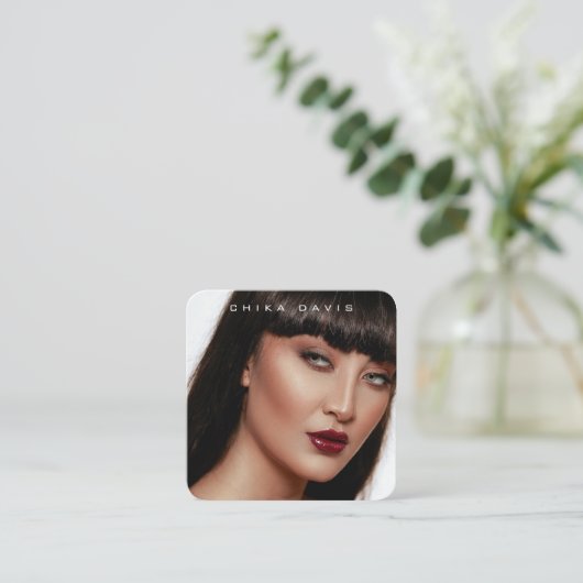 写真トレンディーモダンフルフォトQRコード スクエア名刺 (スタンド正面)