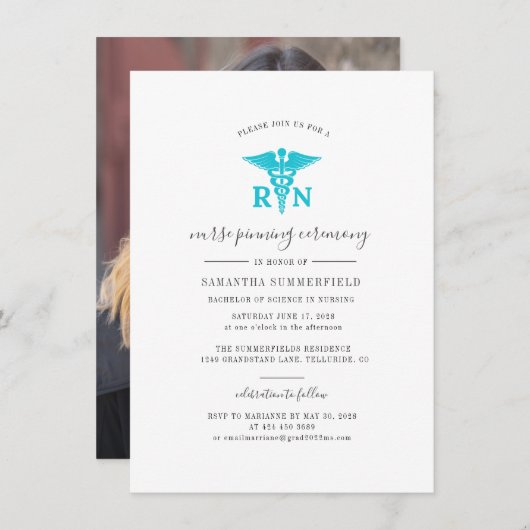 写真ナース卒業記念ピンセレモニー招待状 招待状 (正面/裏面)