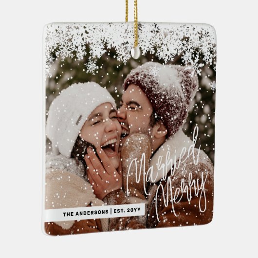 写真ニュー結婚したリウェズメリークリスマス・ホリデー セラミックオーナメント (右)