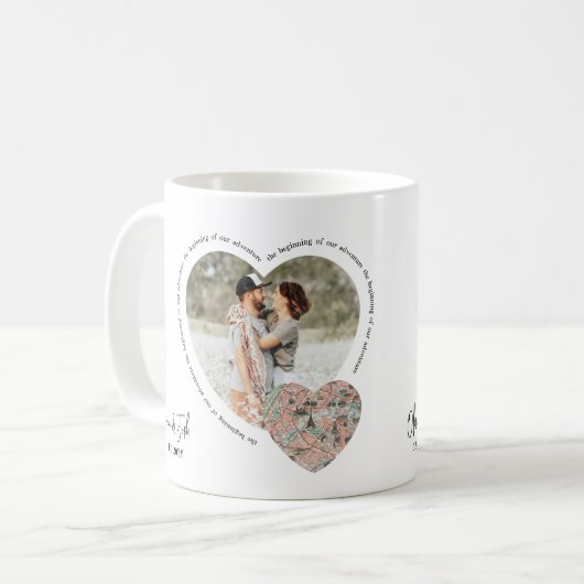 写真ハートの場所マップのパーソナライズされた婚約 コーヒーマグカップ (正面左)