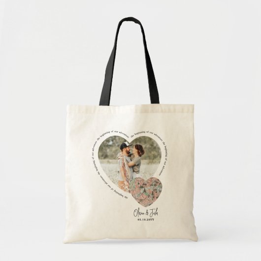 写真ハートの場所マップのパーソナライズされた婚約 トートバッグ (正面)