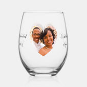 写真ハートカップル愛引用文 ステムなしワイングラス (裏面)