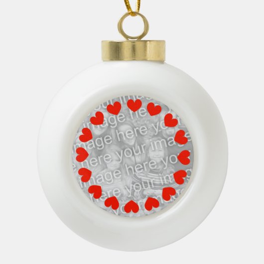 写真ハートクリスマスボール |独自の写真の追加 セラミックボールオーナメント (正面)