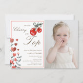 写真ハートフローラさくらんぼオントップベビーガールシャワー 招待状 (正面)