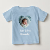 写真ハート名birthday blue boy ベビーTシャツ (正面)