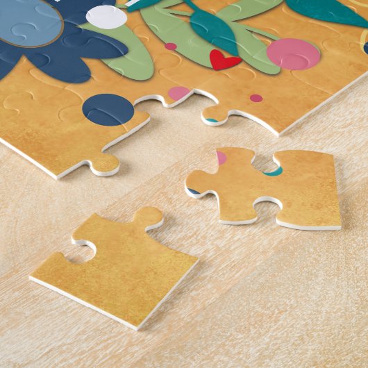 写真ハート花桃色の黄色かわいらしの母 ジグソーパズル (側面)