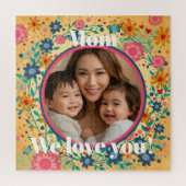 写真ハート花桃色の黄色かわいらしの母 ジグソーパズル (縦)