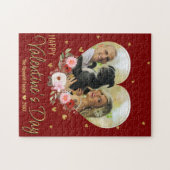 写真ハート金ゴールドグリッターハートバレンタインデー赤 ジグソーパズル (横)