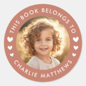 写真ハートterracotta brown library book label ラウンドシール (正面)