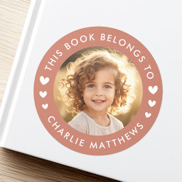 写真ハートterracotta brown library book label ラウンドシール