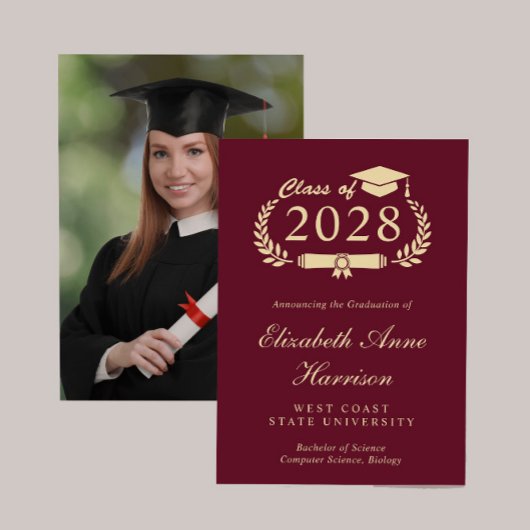 写真バエレガントルガンディ金ゴールド大学卒業 案内状