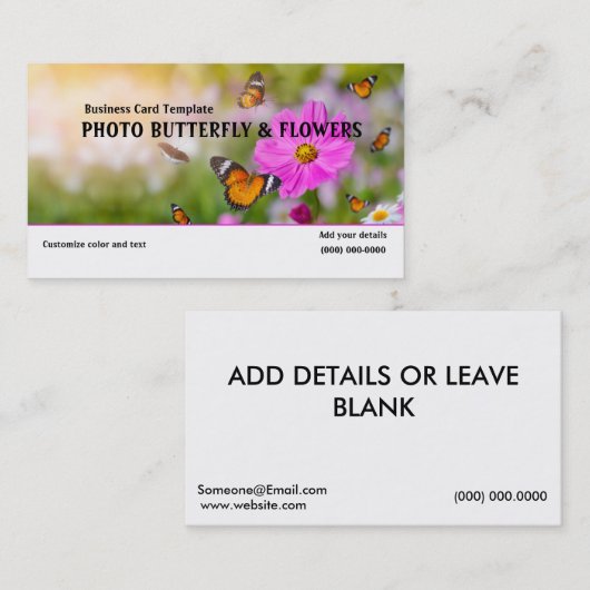 写真バタフライガーデンフラワーズビジネスカード 名刺 (正面/裏面)