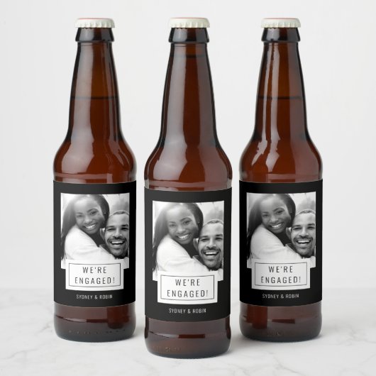 写真バッジ |婚約 |ビールラベル |黒 ビールラベル (ボトル)
