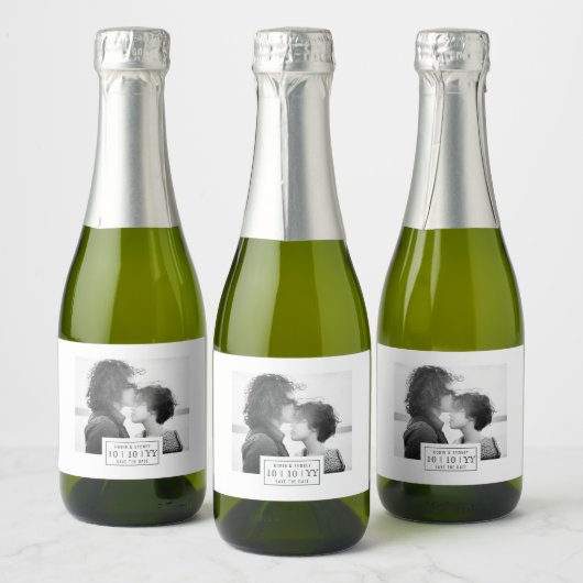 写真バッジ |日付の保存 |ミニラベル |白 スパークリングワインラベル (ボトル)