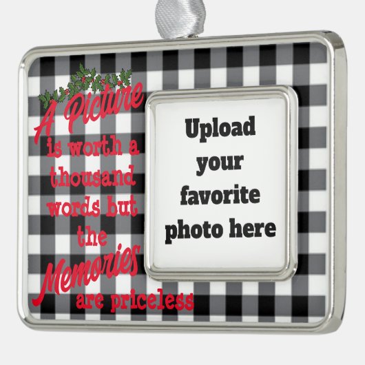 写真バッファローのチェック引用文のクリスマスまたは シルバープレートフレームオーナメント (左)