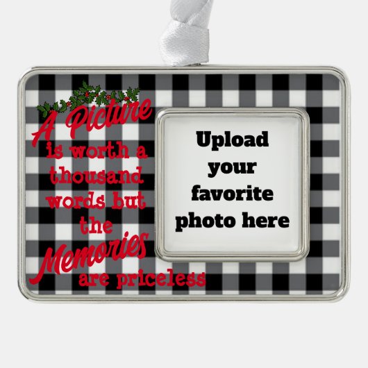 写真バッファローのチェック引用文のクリスマスまたは シルバープレートフレームオーナメント (正面)
