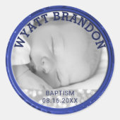 写真バプテスマの好意 |青い名前をカスタムする日付ラベル ラウンドシール (正面)