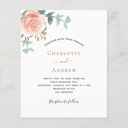 写真バラフローラ写真QR RSVP結婚式招待状 (正面)