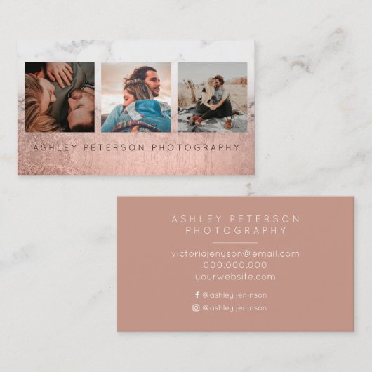 写真バラ金ゴールドグラデーション大理石タイポグラフィ 名刺 (正面/裏面)