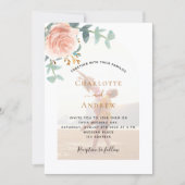 写真バラ金ゴールドフローラ写真アーチQR RSVP 結婚's 招待状 (正面)