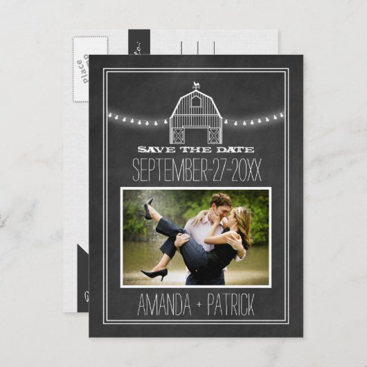 写真バーンシャルボードウェディング日付カードを保存 案内ポストカード (正面/裏面)