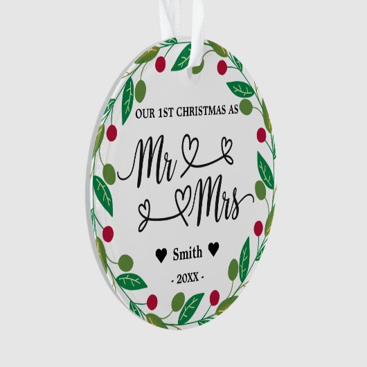 写真パーソナライズされたさん&Mrsとしてクリスマス1回目 オーナメント (正面)