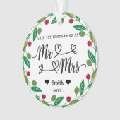 写真パーソナライズされたさん&Mrsとしてクリスマス1回目 オーナメント (正面)