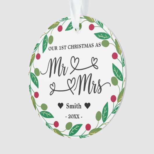 写真パーソナライズされたさん&Mrsとしてクリスマス1回目 オーナメント (正面)