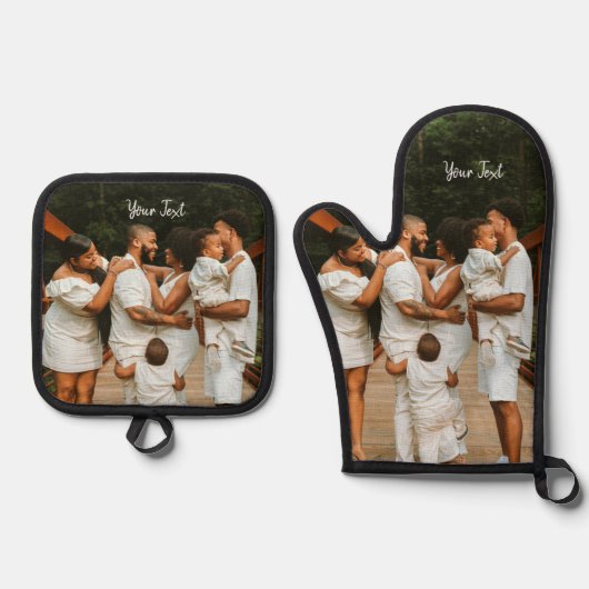 写真パーソナライズされたとカスタム文字テンプレート 鍋つかみ&鍋敷きセット (正面)