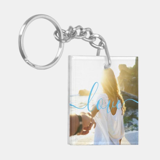 写真パーソナライズされたとスクリプトの文字 キーホルダー (正面左)