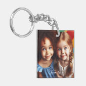 写真パーソナライズされたとスクリプト文字シンプルKeychain キーホルダー (正面左)