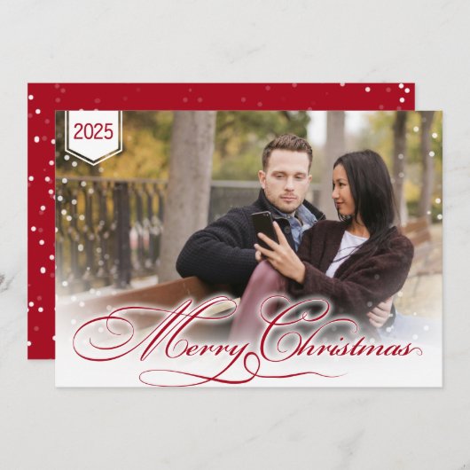 写真パーソナライズされたとテーマの色のクリスマスカード シーズンカード (正面/裏面)