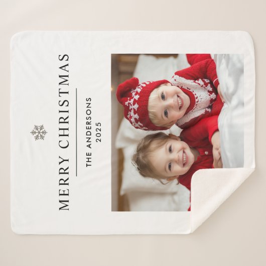 「写真パーソナライズされたと名前とメリークリスマス シェルパブランケット (正面(横))