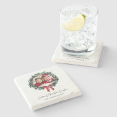 写真パーソナライズされたと名前のクリスマスリース ストーンコースター (横)