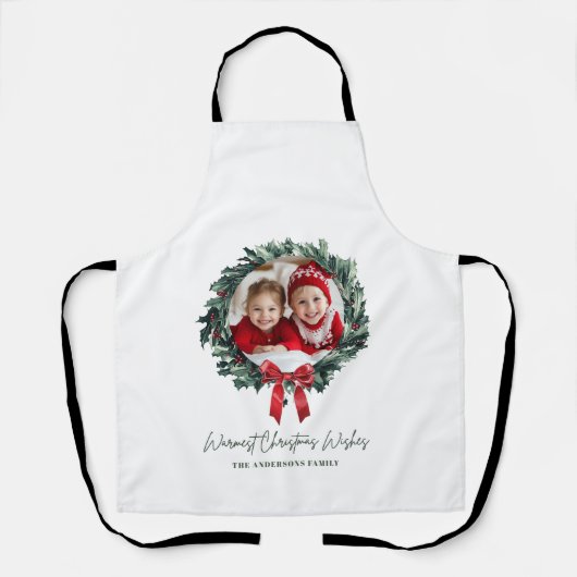 写真パーソナライズされたと名前の付いたクリスマスリース エプロン (正面)